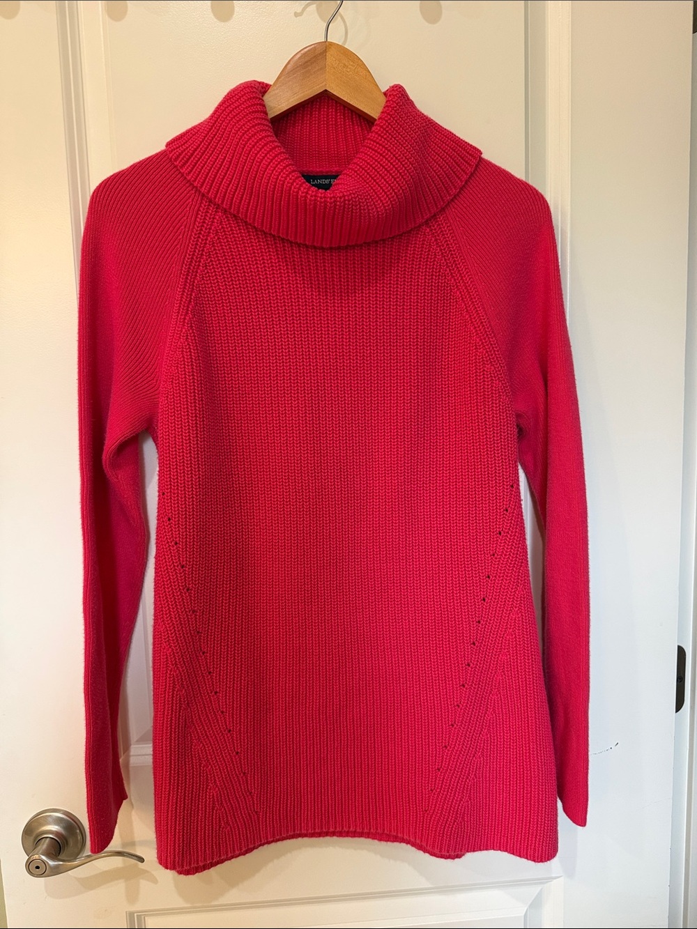 Lands' End Women's Turtleneck 100% Cotton Ribbed Sweater Hot Pink Barbiecore